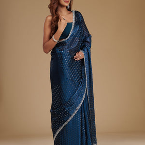 Navy Blue Stonework Georgette Saree