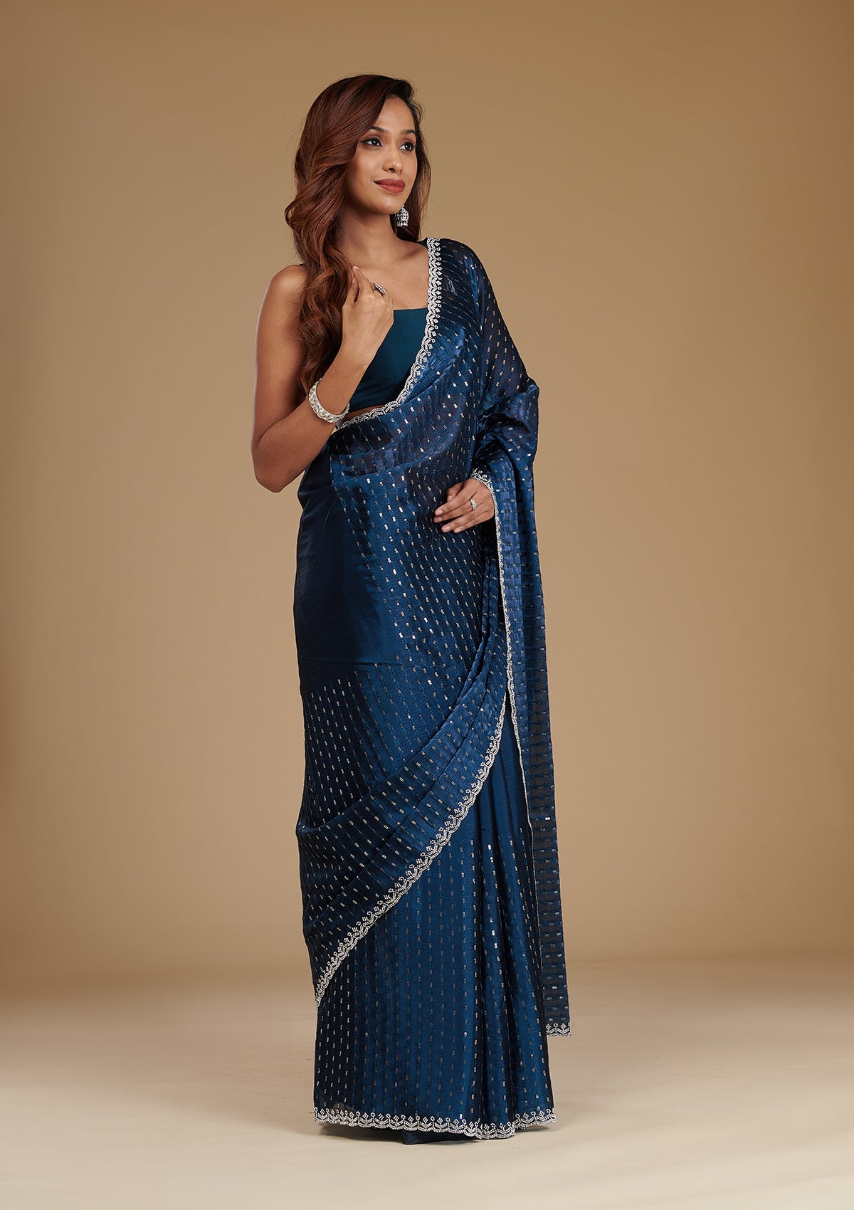 Navy Blue Stonework Georgette Saree