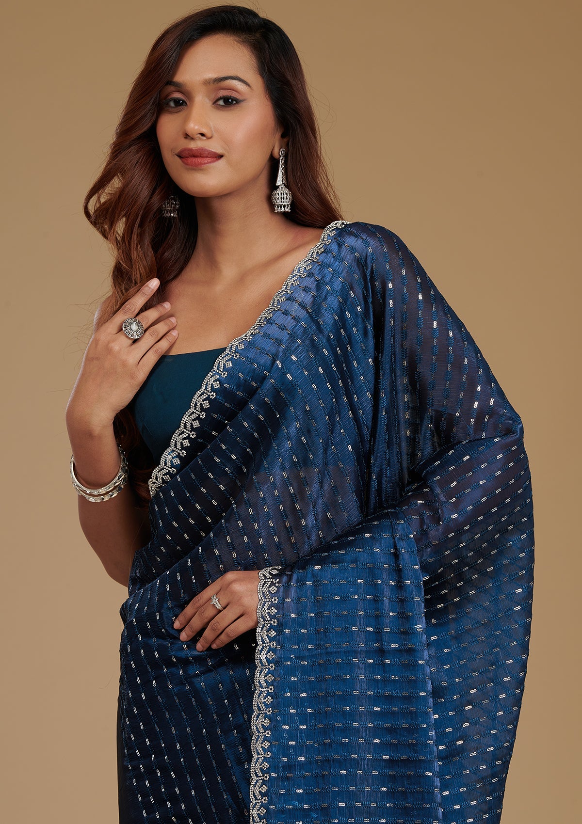 Navy Blue Stonework Georgette Saree