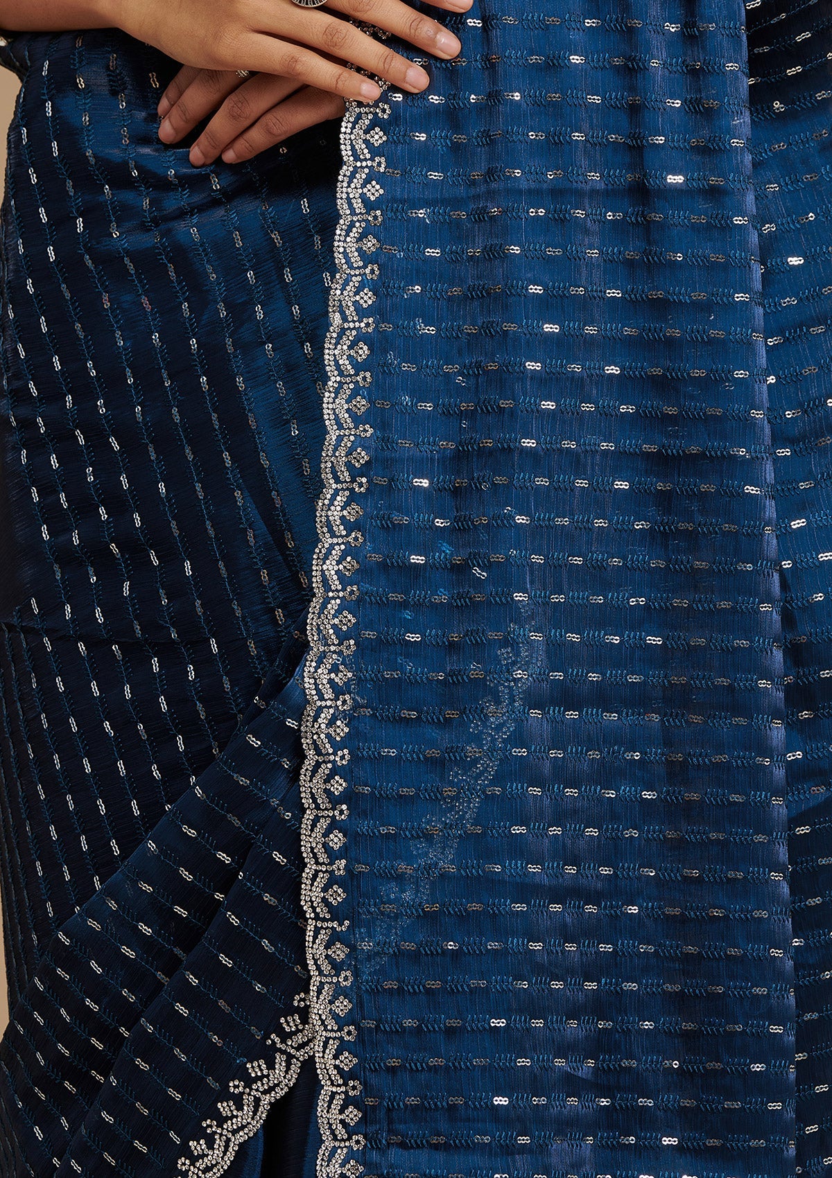 Navy Blue Stonework Georgette Saree