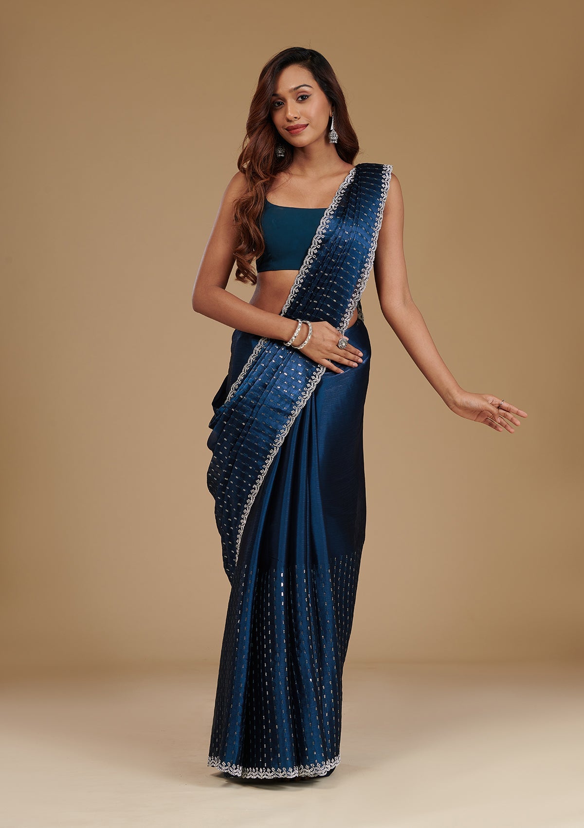 Navy Blue Stonework Georgette Saree