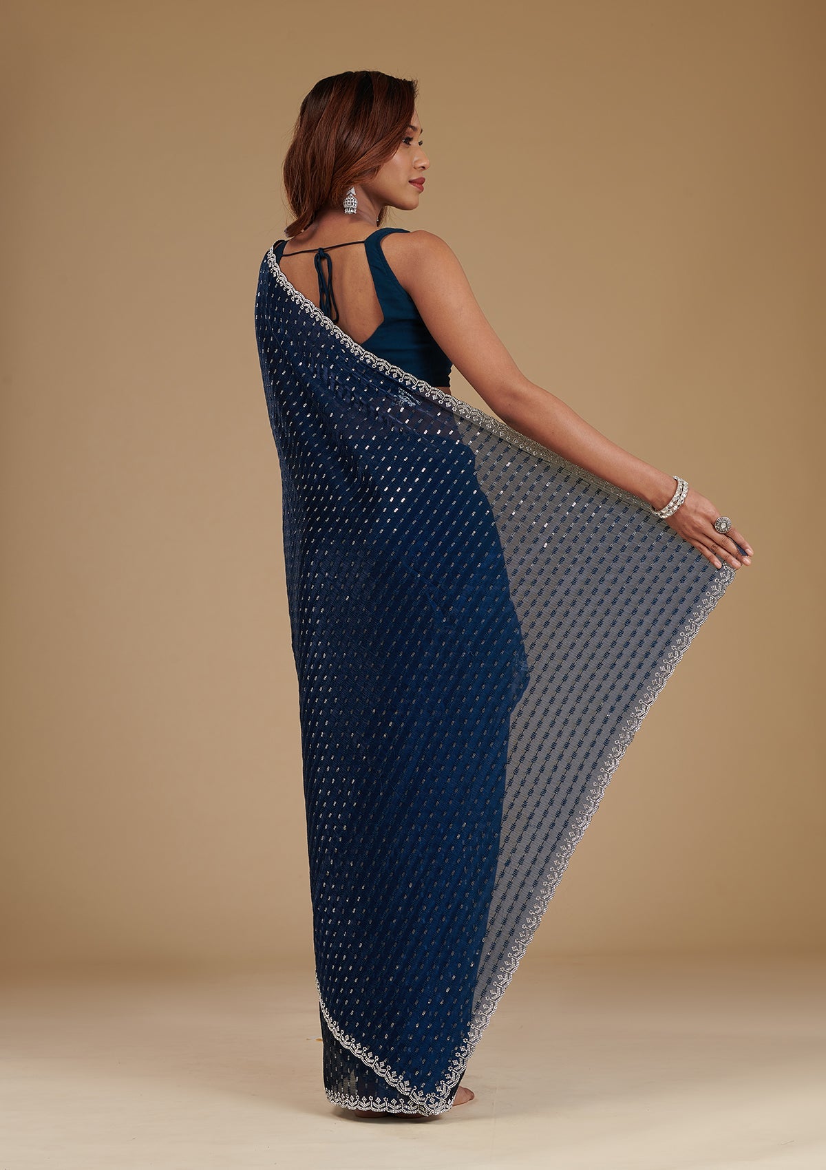 Navy Blue Stonework Georgette Saree