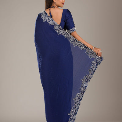 Navy Blue Swarovski Satin Saree