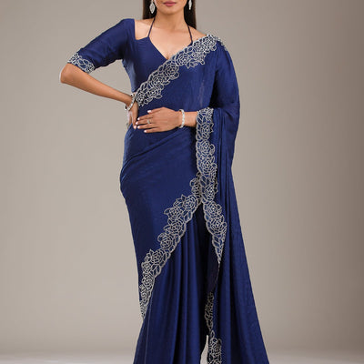 Navy Blue Swarovski Satin Saree