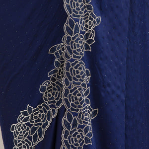 Navy Blue Swarovski Satin Saree