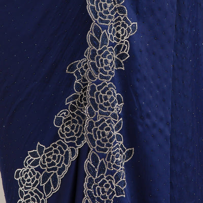 Navy Blue Swarovski Satin Saree