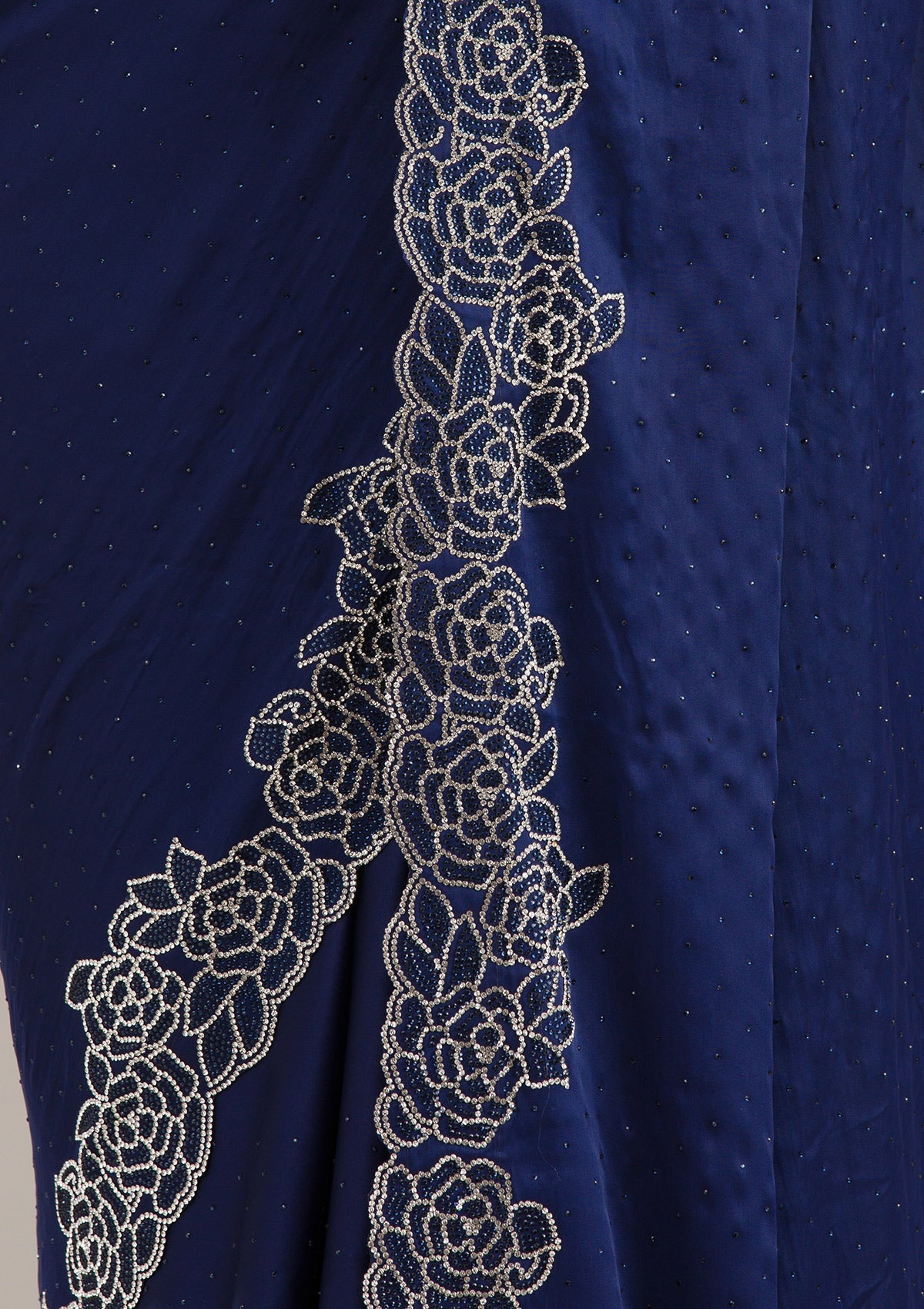 Navy Blue Swarovski Satin Saree