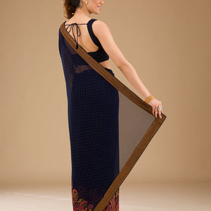 Navy Blue Threadwork Georgette Saree