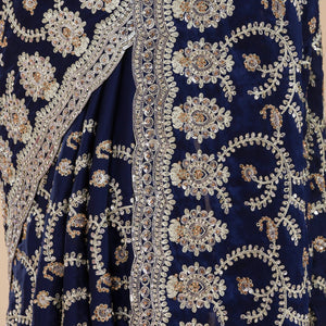 Navy Blue Zariwork Georgette Saree