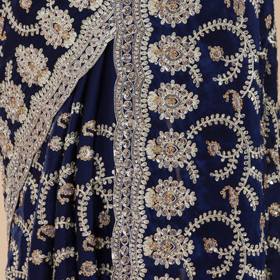 Navy Blue Zariwork Georgette Saree