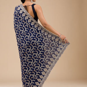 Navy Blue Zariwork Georgette Saree