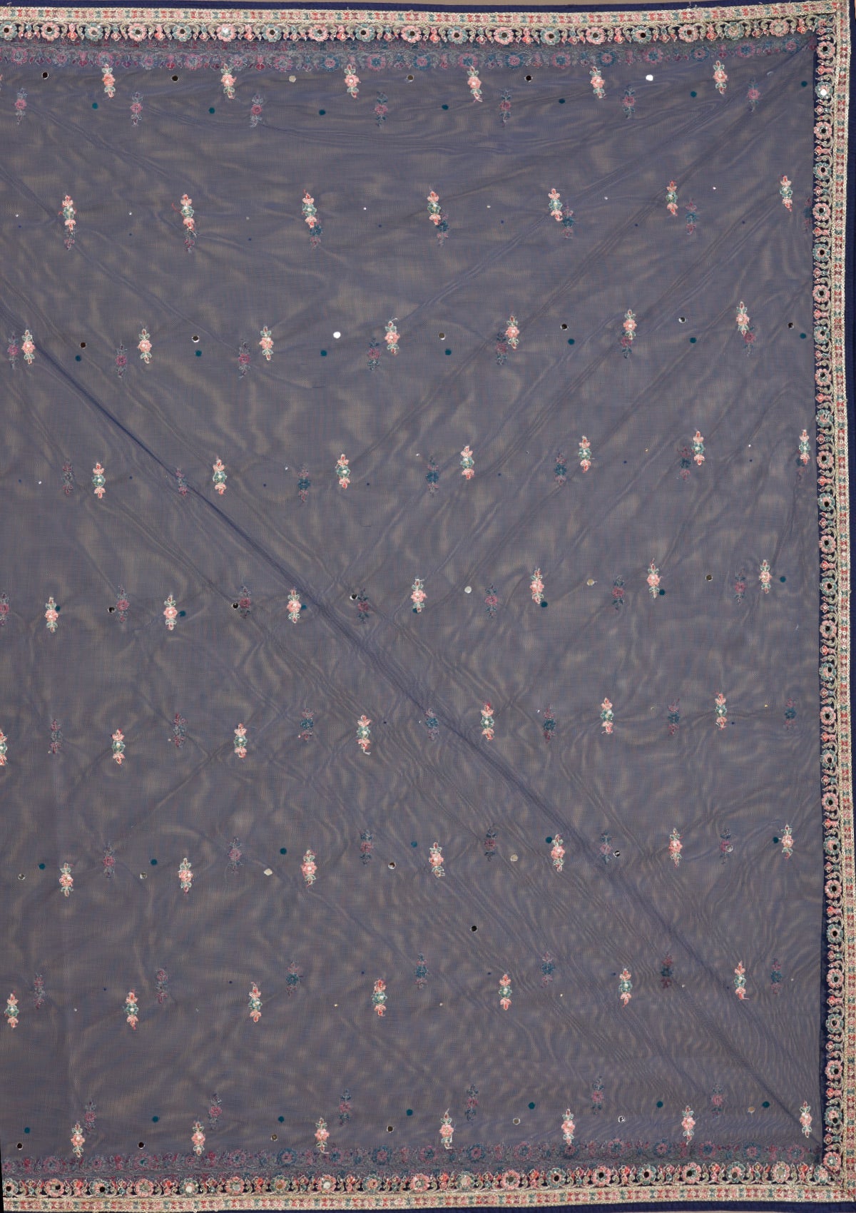 Navy Blue Zariwork Raw Silk Readymade Lehenga