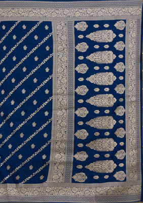 Navy Blue Zariwork Semi Crepe Saree