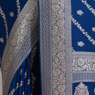 Navy Blue Zariwork Semi Crepe Saree