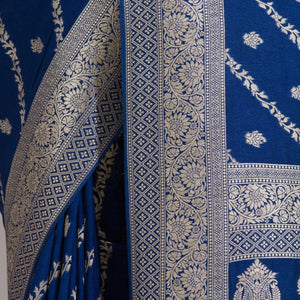 Navy Blue Zariwork Semi Crepe Saree