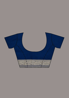 Navy Blue Zariwork Semi Crepe Saree