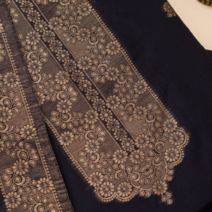 Navy Blue Zariwork Soft Silk Unstitched Salwar Suit