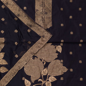 Navy Blue Zariwork Soft Silk Unstitched Salwar Suit