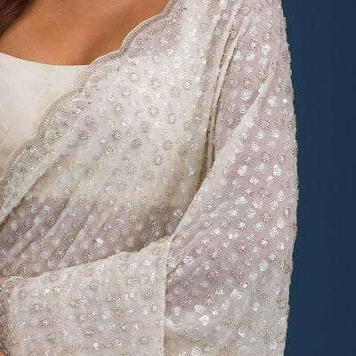 Off White Sequins Georgette Saree