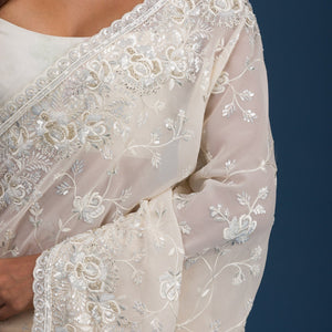 Off White Sequins Georgette Saree