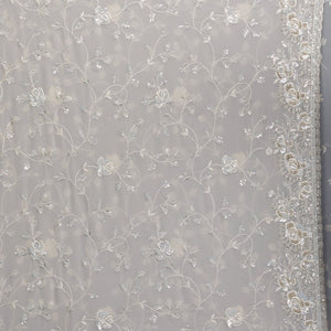 Off White Sequins Georgette Saree