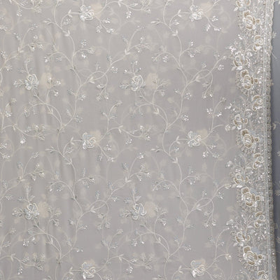 Off White Sequins Georgette Saree