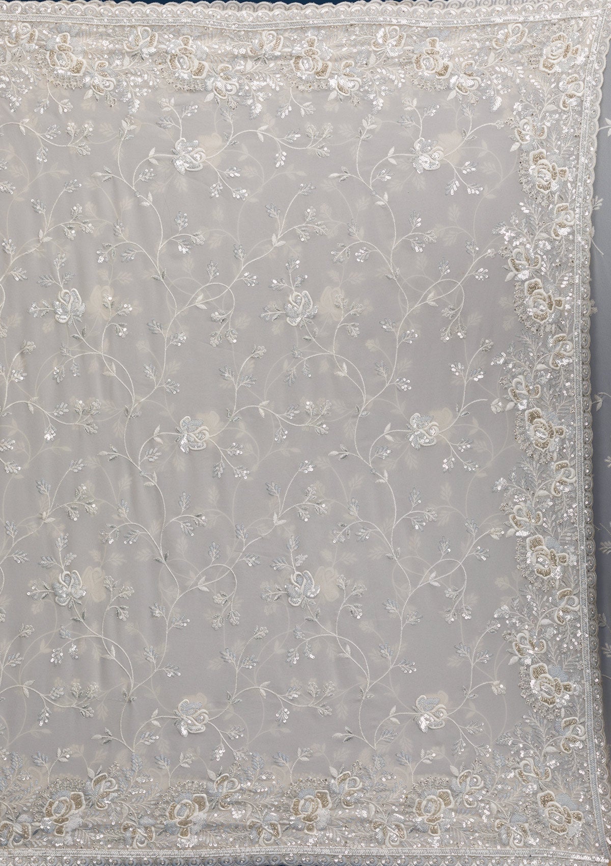 Off White Sequins Georgette Saree