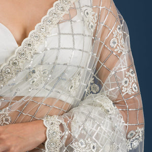 Off White Sequins Net Saree