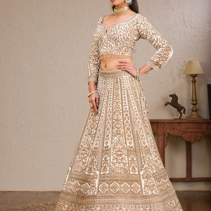 Off White Zariwork Velvet Readymade Lehenga