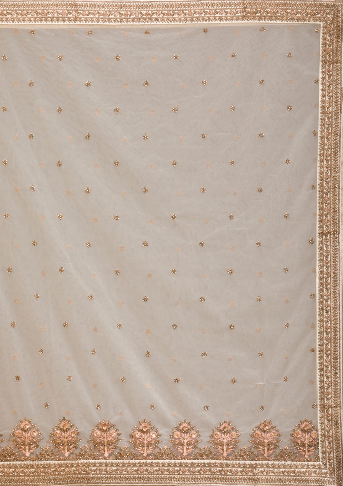 Off White Zariwork Velvet Readymade Lehenga