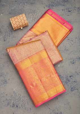 Onion Pink Zariwork Pure Silk Saree