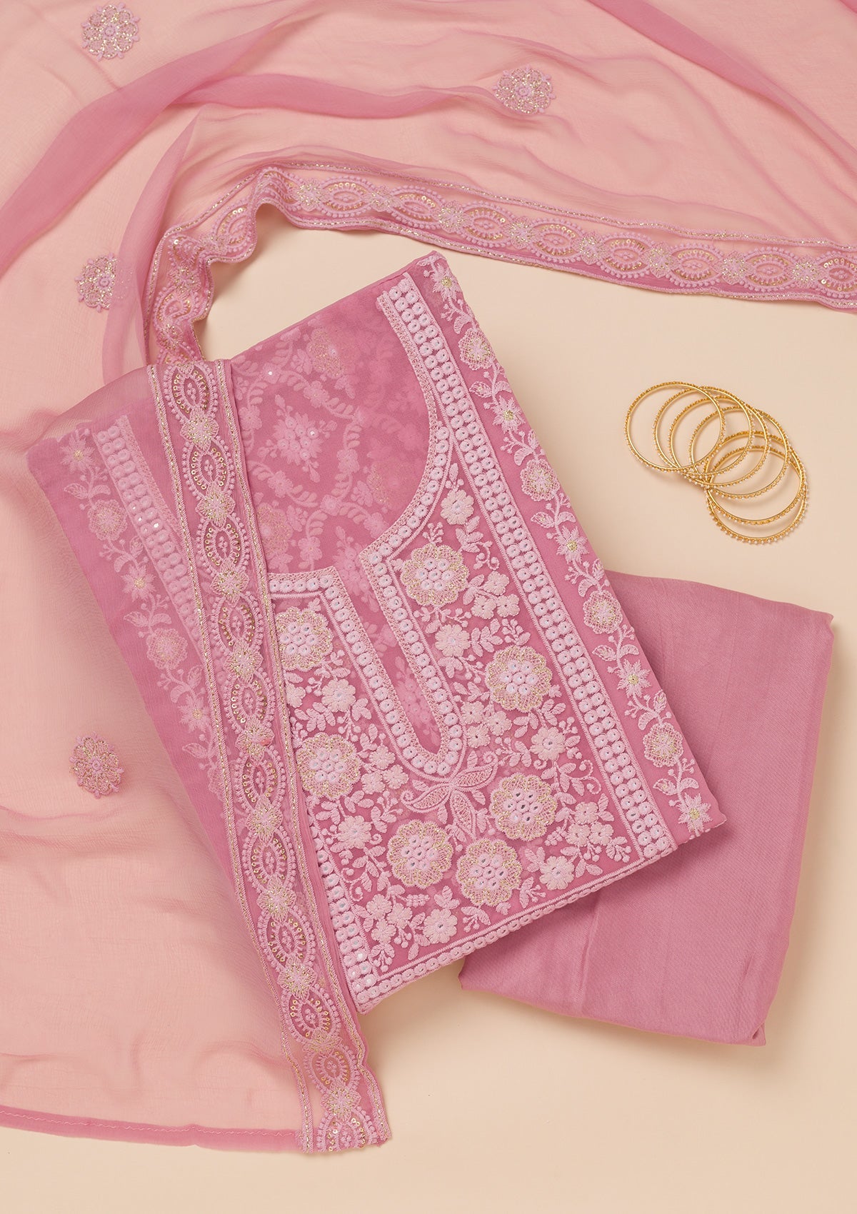 Onion Pink Chikankari Georgette Unstitched Salwar Suit