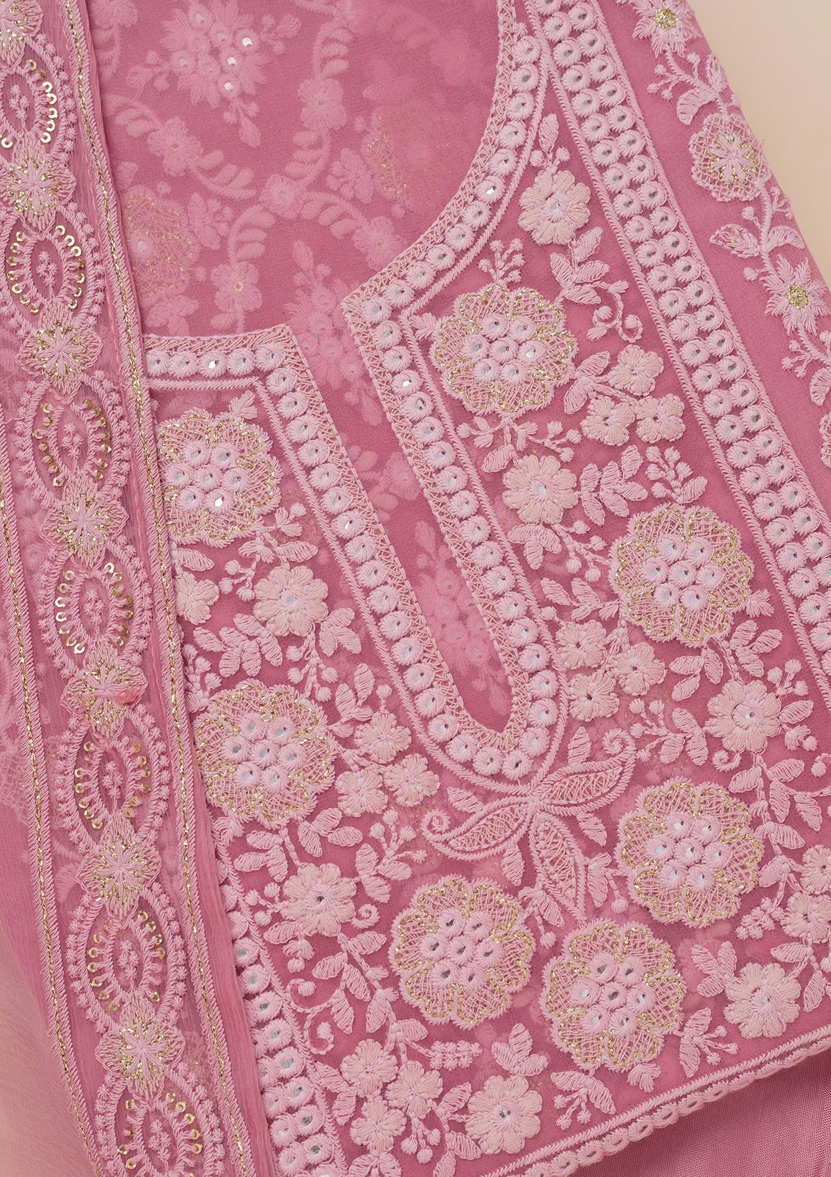 Onion Pink Chikankari Georgette Unstitched Salwar Suit