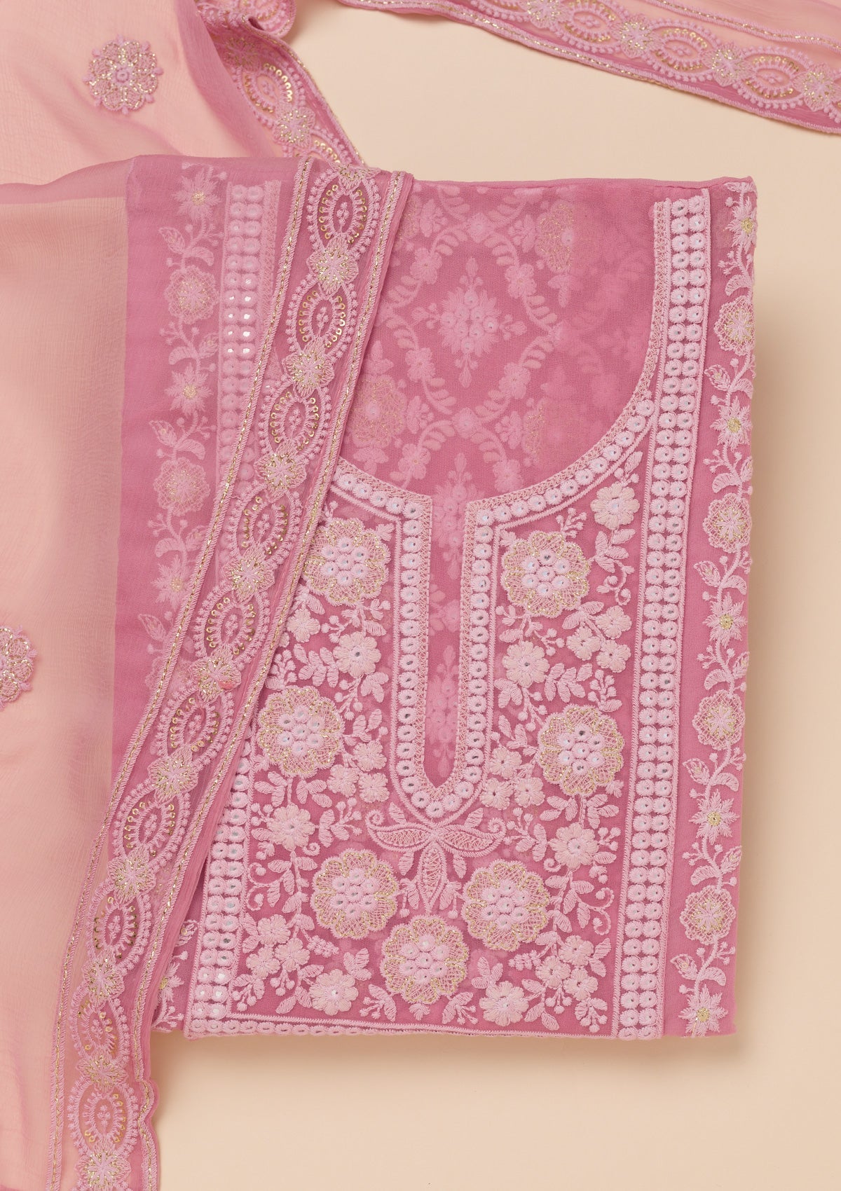 Onion Pink Chikankari Georgette Unstitched Salwar Suit