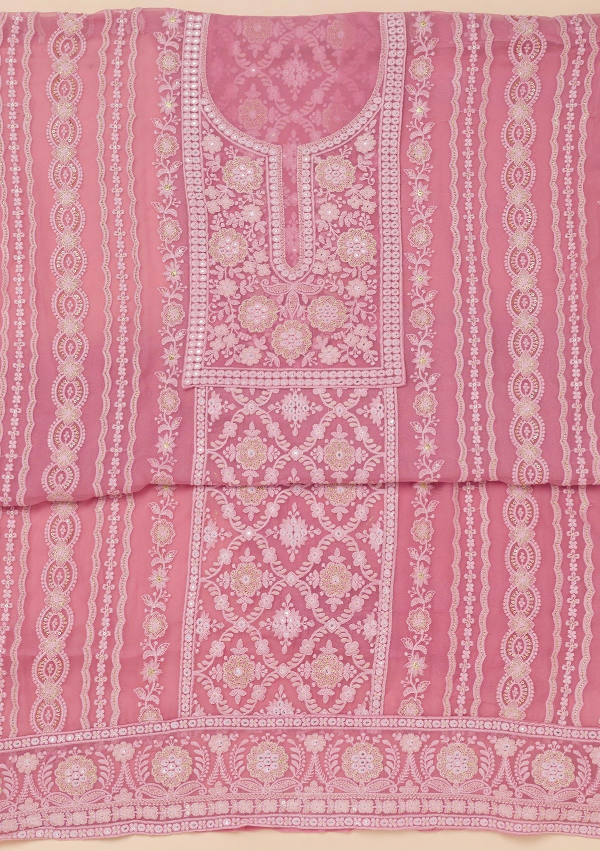 Onion Pink Chikankari Georgette Unstitched Salwar Suit