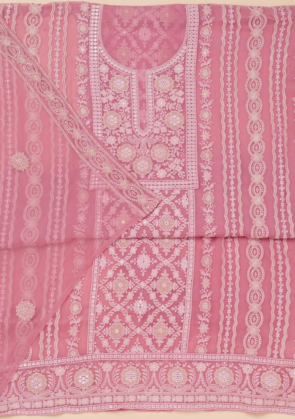 Onion Pink Chikankari Georgette Unstitched Salwar Suit