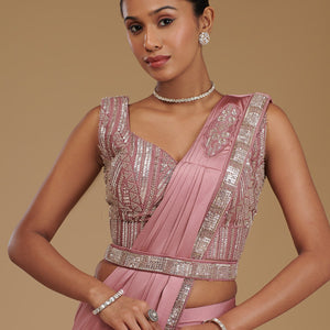 Onion Pink Cutdana Satin Readymade Saree