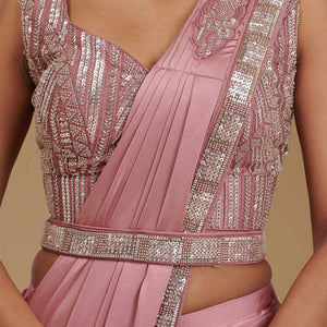 Onion Pink Cutdana Satin Readymade Saree