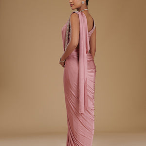 Onion Pink Cutdana Satin Readymade Saree