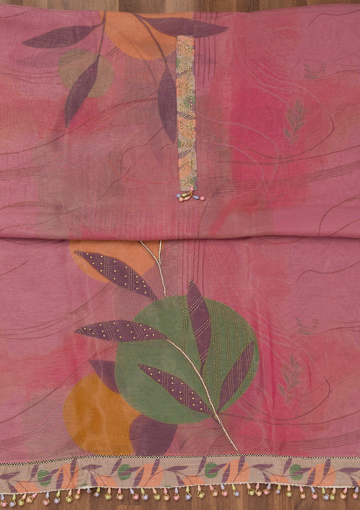 Onion Pink Printed Semi Crepe Unstitched Salwar Suit