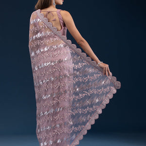 Onion Pink Sequins Net Saree