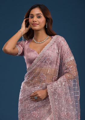 Onion Pink Sequins Net Saree