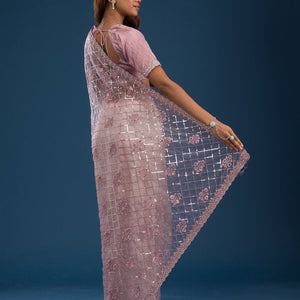 Onion Pink Sequins Net Saree