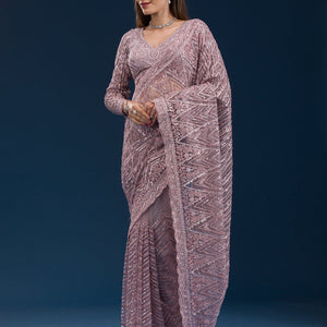 Onion Pink Sequins Net Saree