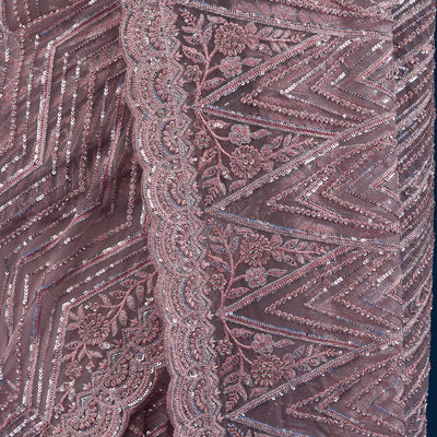 Onion Pink Sequins Net Saree