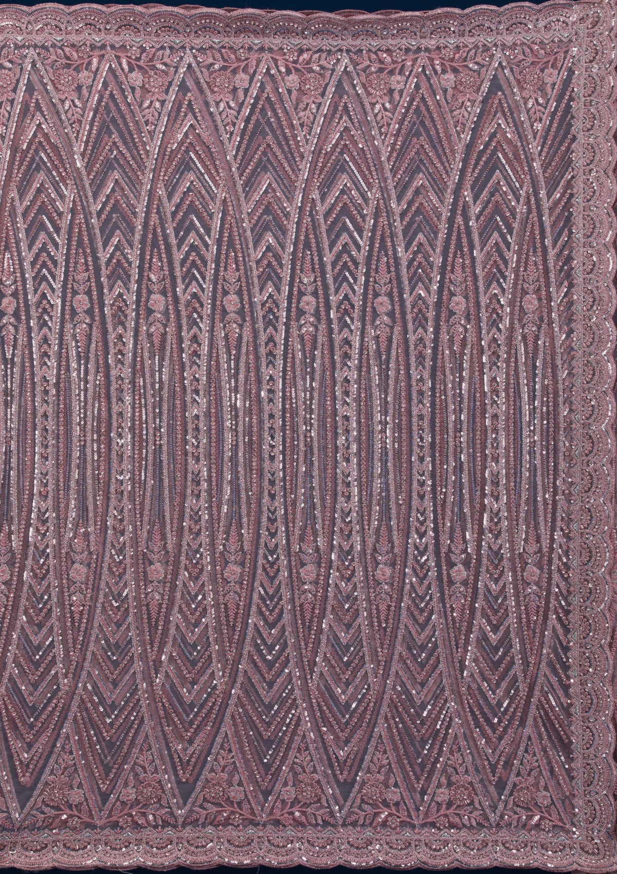 Onion Pink Sequins Net Saree