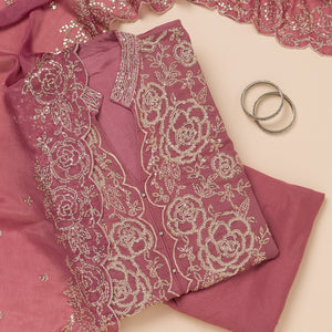 Onion Pink Sequins Semi Crepe Unstitched Salwar Suit
