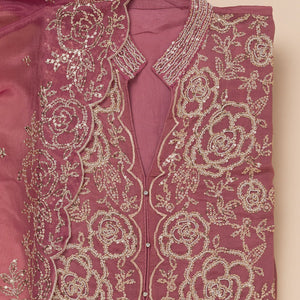 Onion Pink Sequins Semi Crepe Unstitched Salwar Suit