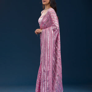 Onion Pink Sequins Semi Crepe Saree