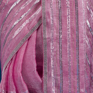 Onion Pink Sequins Semi Crepe Saree